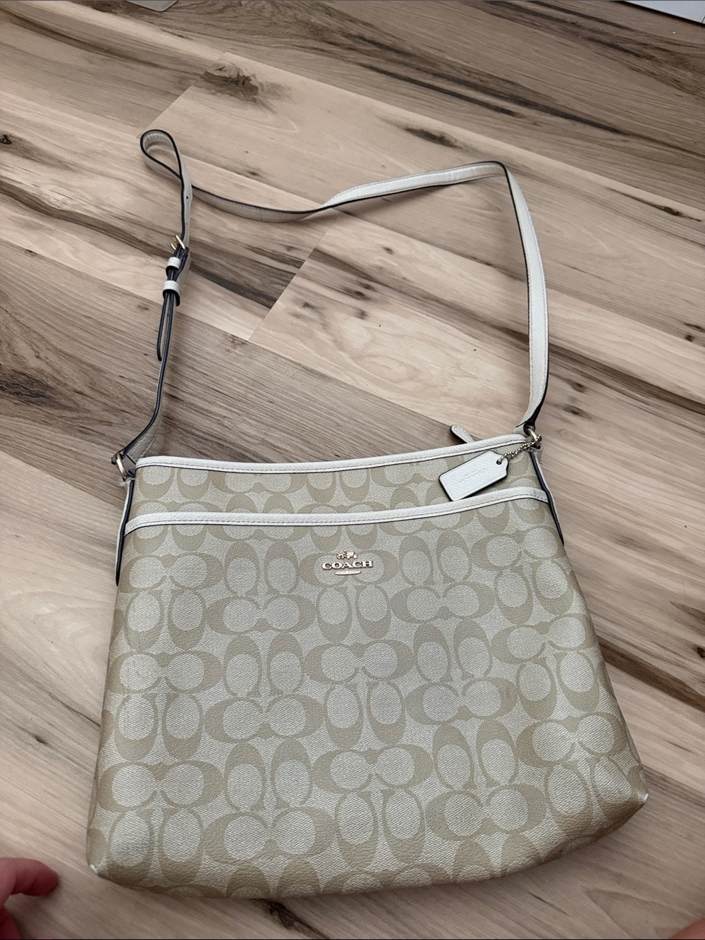 Coach Tan Signature Canvas Crossbody with White Trim